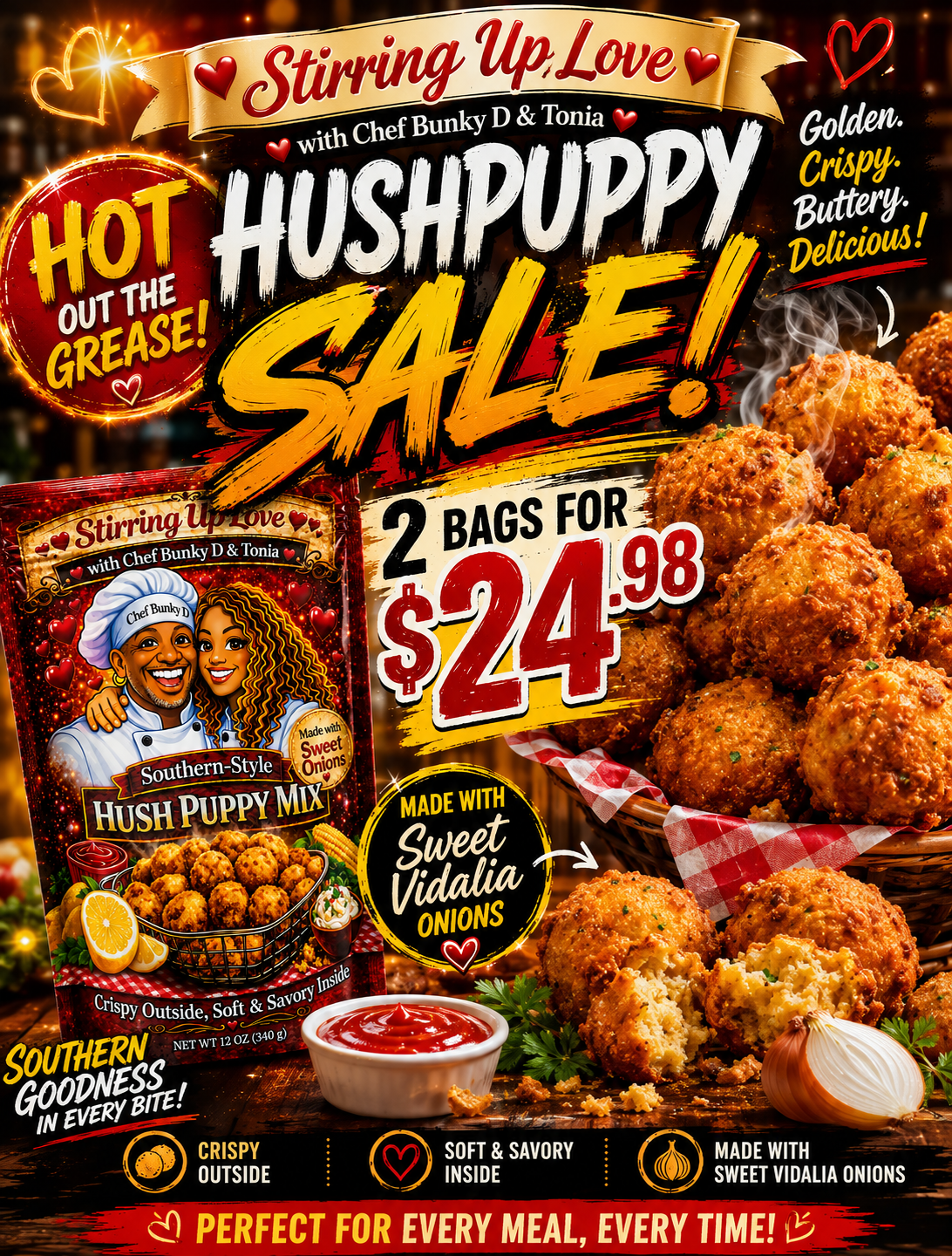 HOT OUT THE GREASE Hush Puppy Mix Sale – 2 Bags for $24.98